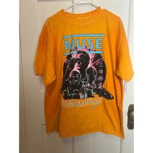 NEW Muse Simulation Theory Tour Band T Shirt Graphic Men's M Yellow Distressed